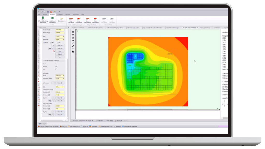 A laptop screen displays a thermal map with multicolored zones ranging from blue to red. The software interface shows various settings and parameters on the side, expertly grounding users in data visualization tools without common misconceptions clouding accuracy.